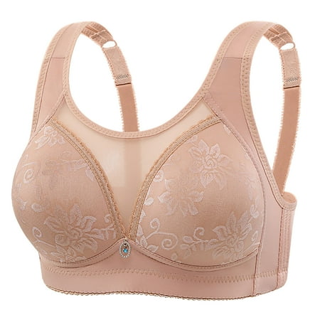 Gnurob Womens Push Up Bra Wireless Bralette Plus Size Brassiere Widen Band Bras Lightly Lined Cups Bralettes Cozy Breathable lingerie for Ladies Clearance Saving Khaki 4X-Large