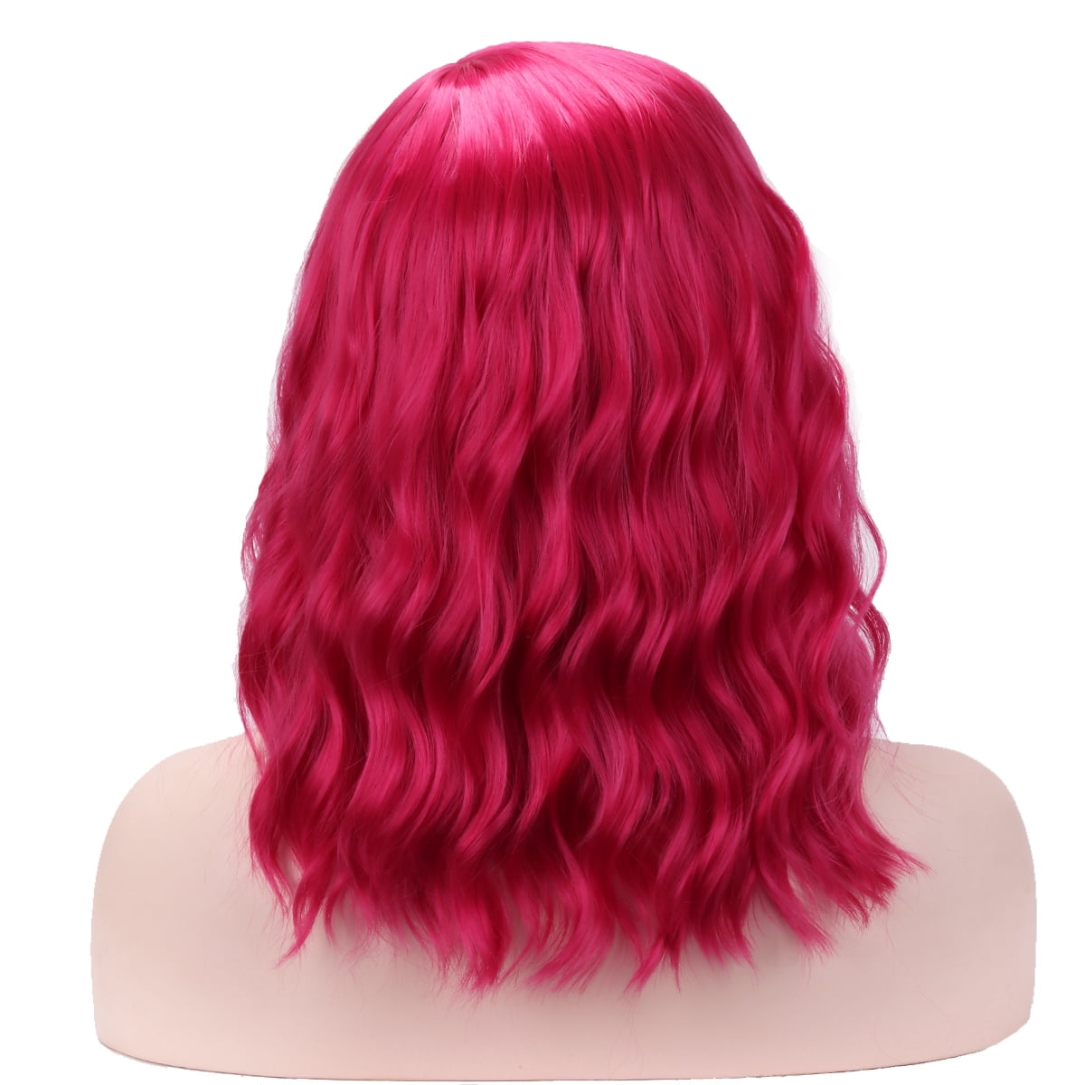RightOn Hot Pink Wig Short Curly Bob Wig Hot Pink Wigs for Women Girls Beach Wave Wigs with Wig Cap