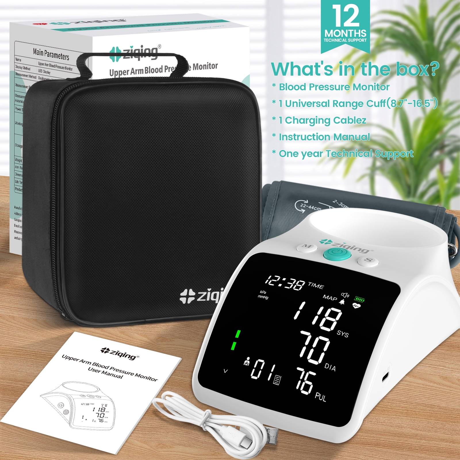 Automatic Upper Arm Blood Pressure Monitor - Dual User Mode & Cuff Storage，Large LED Screen for Home Use
