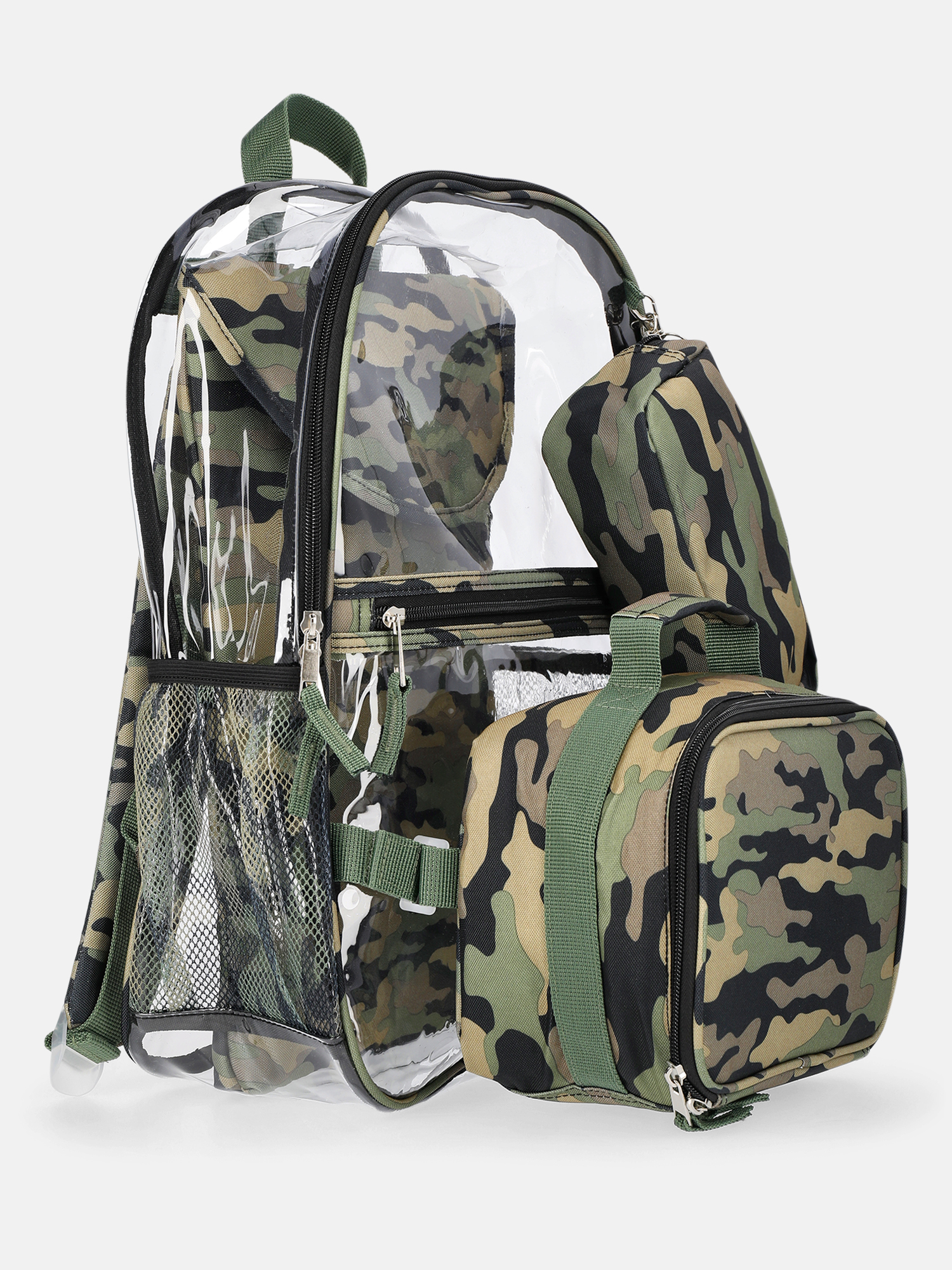Mochila transparente camuflada para niños de 17", con lonchera, funda para laptop y bolsita, set de 4 piezas 3