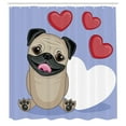 thumbnail image 3 of Ambesonne Pug Shower Curtain, Happy Dog with Hearts, 69"Wx84"L, Pale Brown Red, 3 of 5