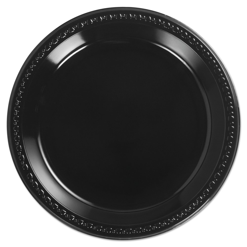 Heavyweight Plastic Plates, 10.25 Inches, Black, Round, 4