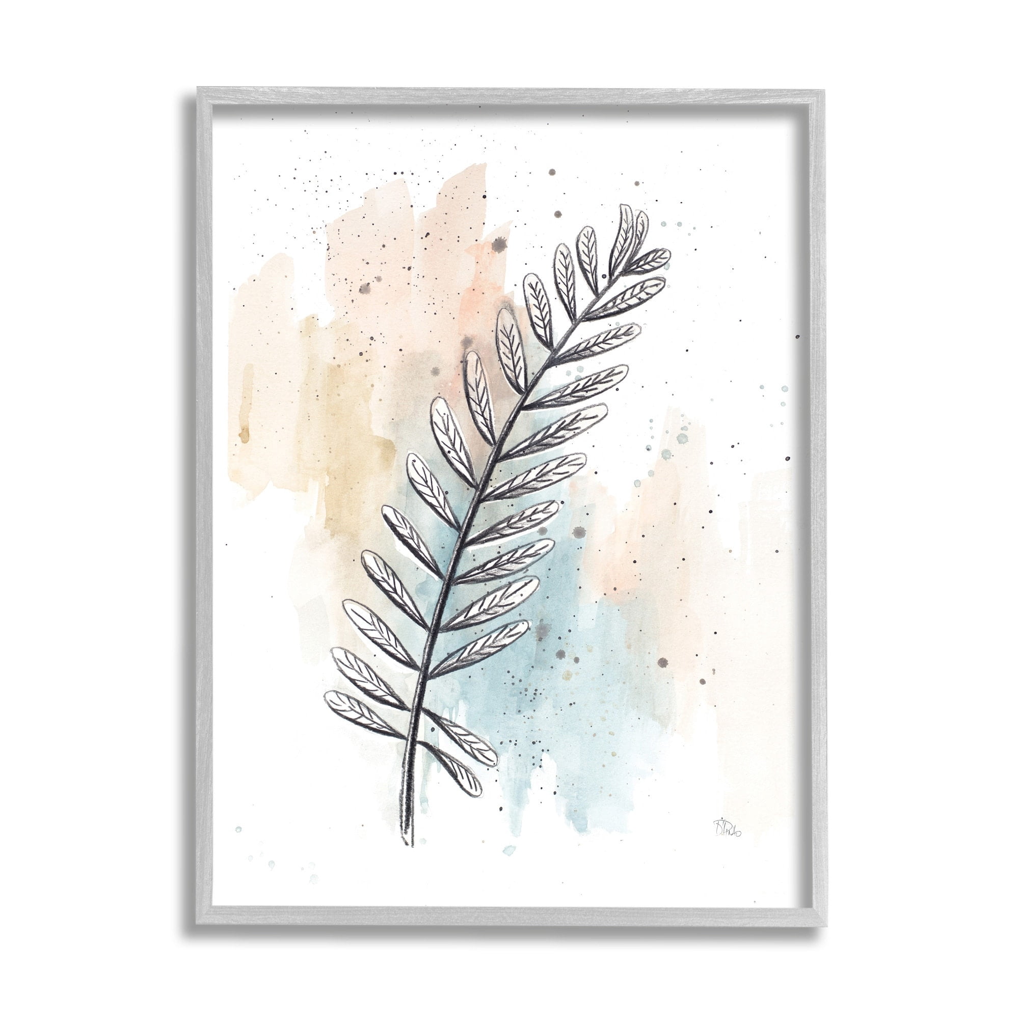 Stupell Industries Foliage Plant Stem over Blue Beige Watercolor,16 x 20,Designed by Patricia Pinto