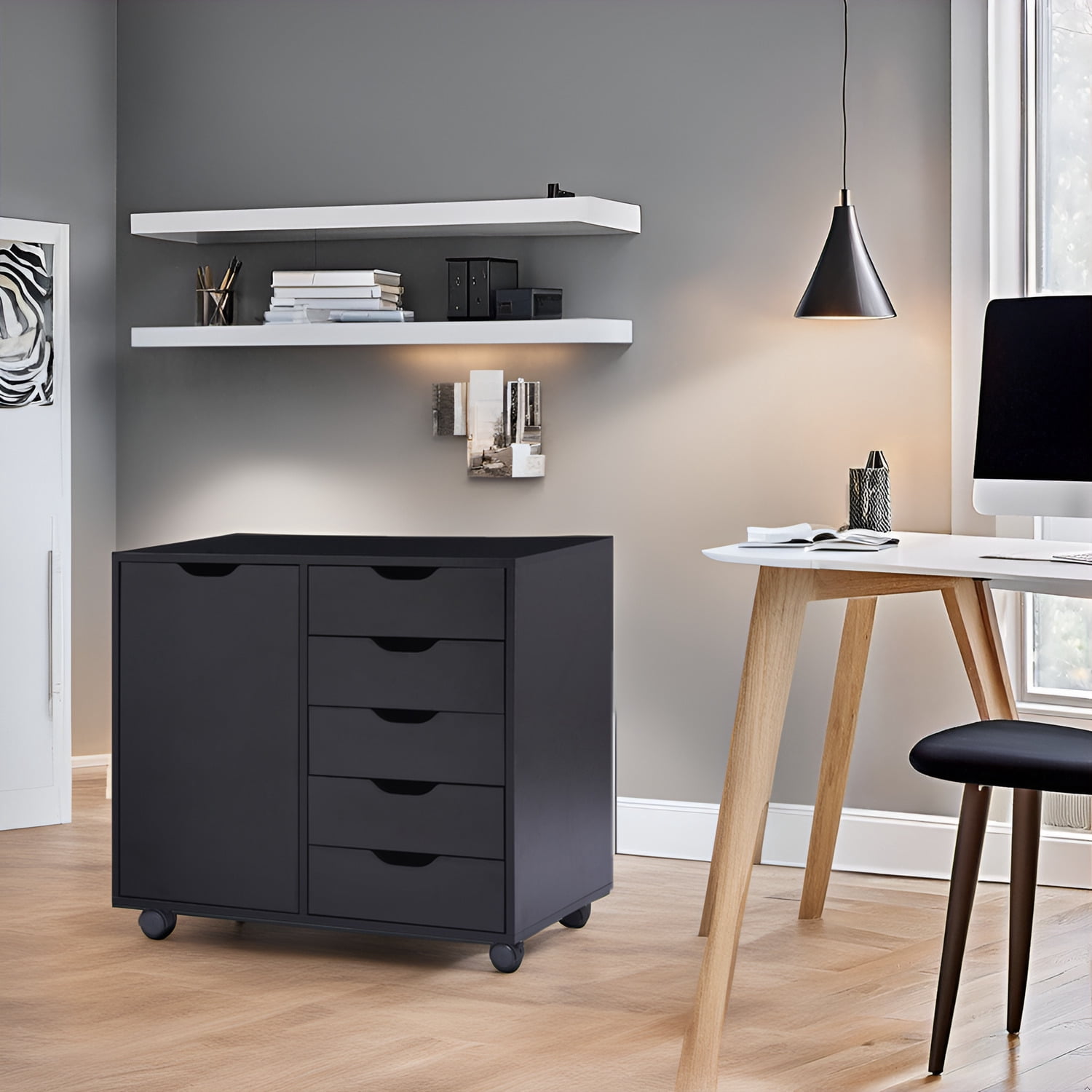Naomi Home Amy 5-Drawer Office File Storage Cabinet with Shelves, Black, 1 Unit