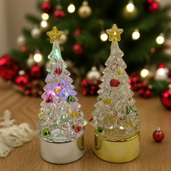 Christmas Decorations Glowing Christmas Trees Crystal Night Lights Glitter Christmas Tree Desktop Decorations Battery-Operated Clear LED Ambient Lights for Living Room Table Party Decorations