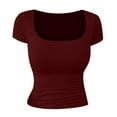 thumbnail image 3 of Women's Fashion Slim U Neck T Shirt Fashion Casual Solid Color Short Sleeved T Shirt Short Sleeve Tee Tops Womens V Neck Women Sports T Shirt Swim Tops Rayon Long Sleeve Shirt Women Short Sleeve, 3 of 3