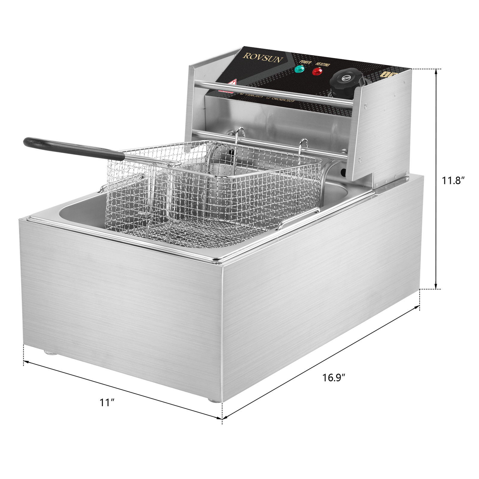 RovSun 6.48L 2500W Electric Deep Fryer, Stainless Steel