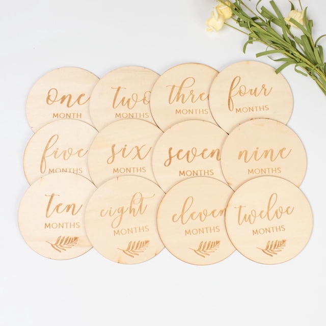 Tarjetas de Madera de Hito Mensual para Bebé, Accesorios de Fotografía Recién Nacido, Discos de Hito con Letras Taldas para Conmemorar Estilo A Macarena Tarjetas de hitos