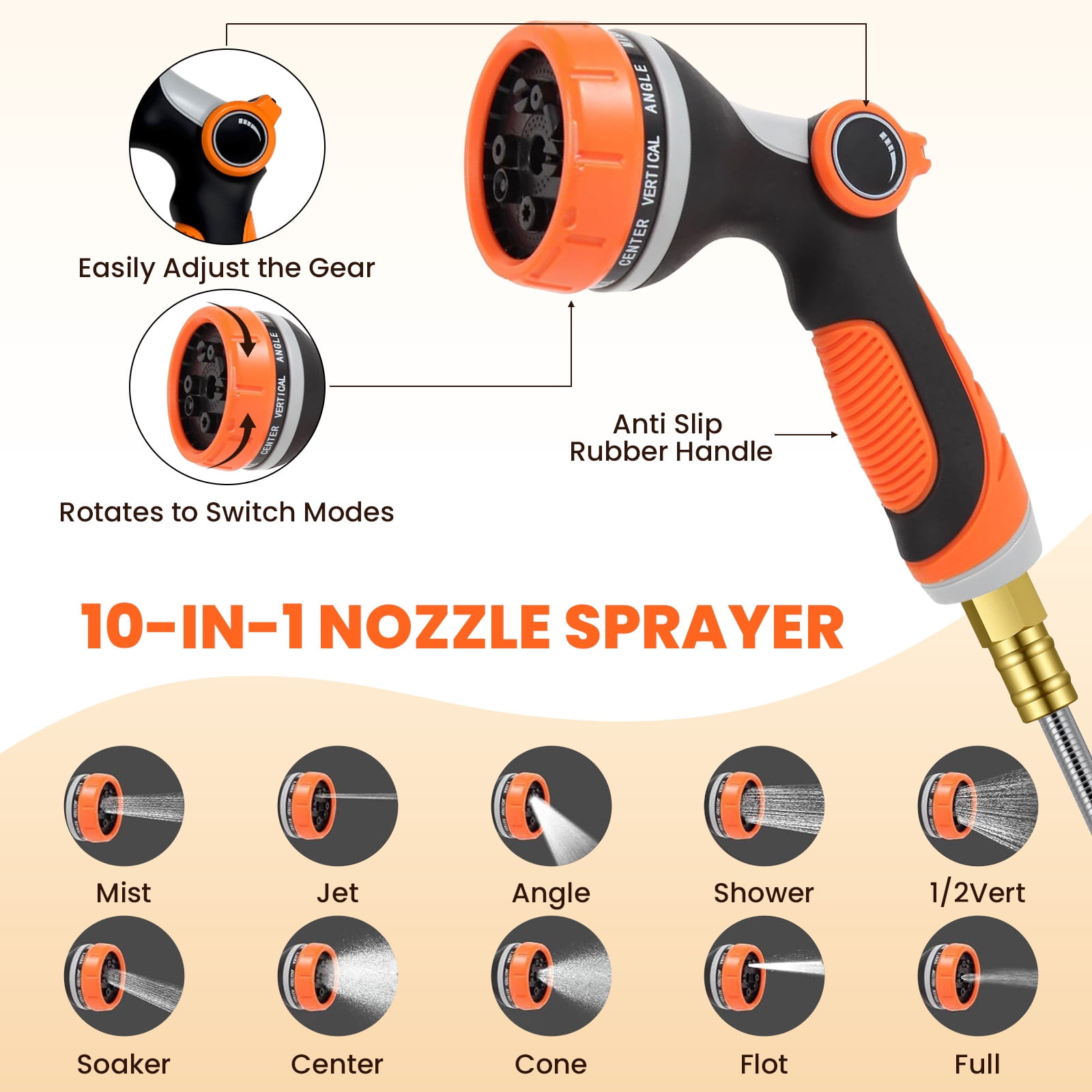 KOYMISKU Garden Hose 50FT, Stainless Steel Water Hoses with 10-Mode Nozzle Sprayer, Tangle Free Water Pipe for Yard Outdoor