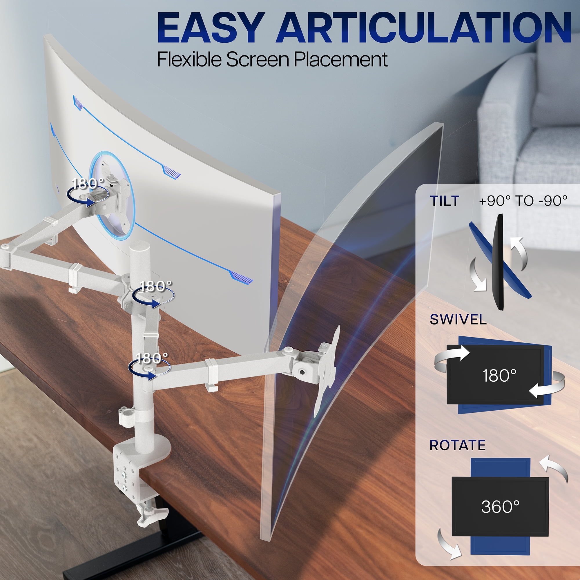 VIVO White Dual Monitor Adjustable Desk Mount, Fits Ultrawide Screens up to 38"