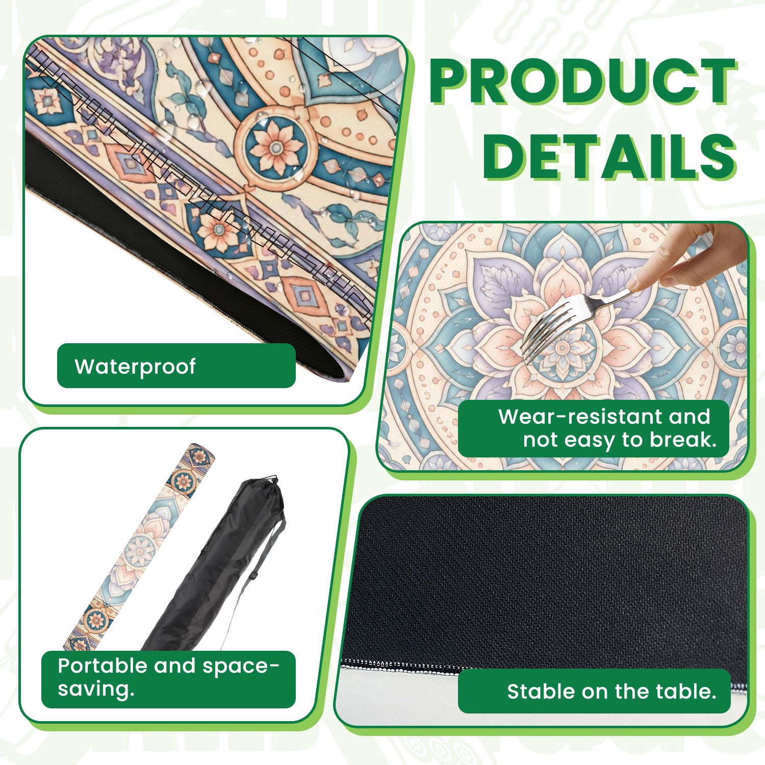 Mahjong Mat 31.5" x 31.5" Ornamental Mandala Floral Pastel Blue Purple Peach Accents Non-Slip Noise Reduction American Mahjong Tiles Table Cover for Dominoes Poker Card Board Games Gift