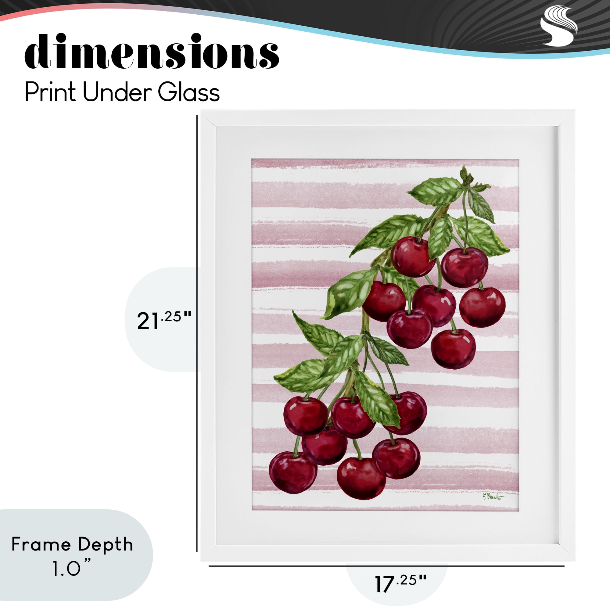 Stupell Industries Juicy Cherry Vine on Stripes White Framed Print Under Glass, design by Paul Brent