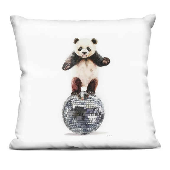 Stupell Industries Panda Balancing on Disco Ball Design by Amanda Greenwood Throw Pillow