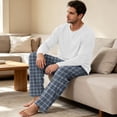 thumbnail image 4 of VV AVEORS Mens Pajama Set Bamboo Viscose Soft Pijamas Sets Plaid Long Sleeve Full Length Pants Pjs Check Sleepwear With Pockets Navy M, 4 of 7