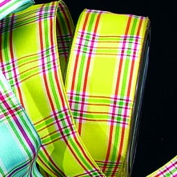The Ribbon People Yellow and Pink Plaid Wired Craft Ribbon 1.5" x 27 Yards