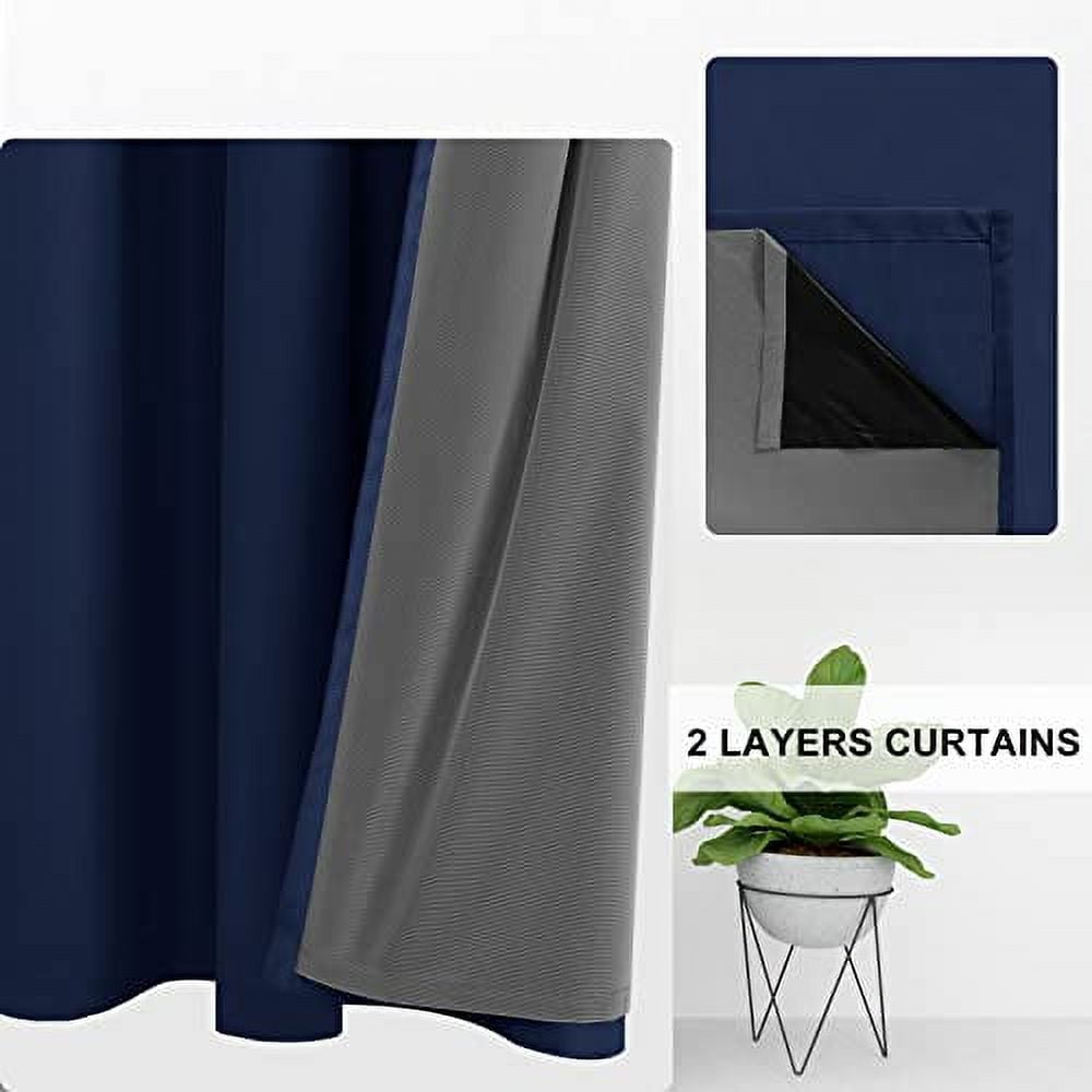 DWCN Navy Blue Blackout Curtains 2 Panels Noise Blocking Out Double Layers with Black Liner Full Room Darkening Drapes (Navy Blue,52"W x 54"L)