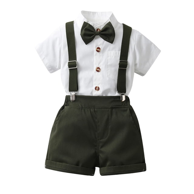 TBWNWG Boys Outfits Size 7,Toddler Boys Short Sleeve Solid T Shirt Tops Suspenders Shorts Child Kids Gentleman Outfits,for 2-3 Years