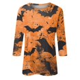 thumbnail image 4 of Camisa de cuello redondo con mangas 3/4 y temática de Halloween para mujer, con estampado de telaraña y murciélago, cómoda y elegante, 4 of 5