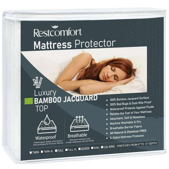 Rest Comfort Luxury Bamboo Jacquard Top Hypoallergenic Mattress Protector Twin Size