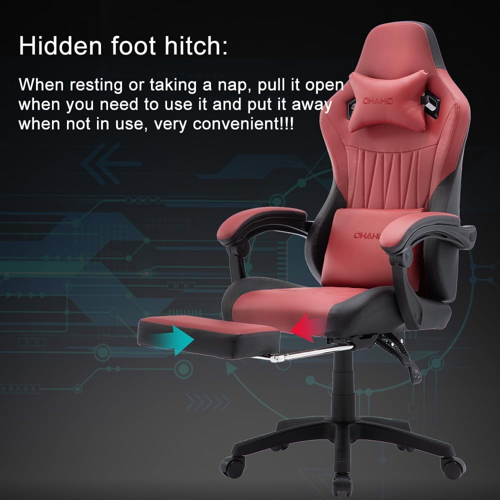 OHAHO Gaming Chair Office Chair High Back Computer Chair Leather Desk Chair Racing Executive Ergonomic Adjustable Swivel Task Chair with Headrest and Lumbar Support Red Walmart
