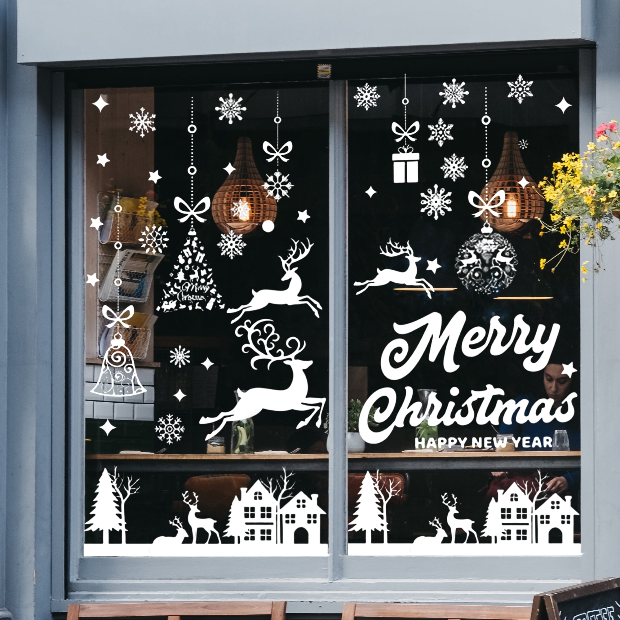 Unique Bargains Window Clings Party Supplies for Holiday White Christmas Ornament