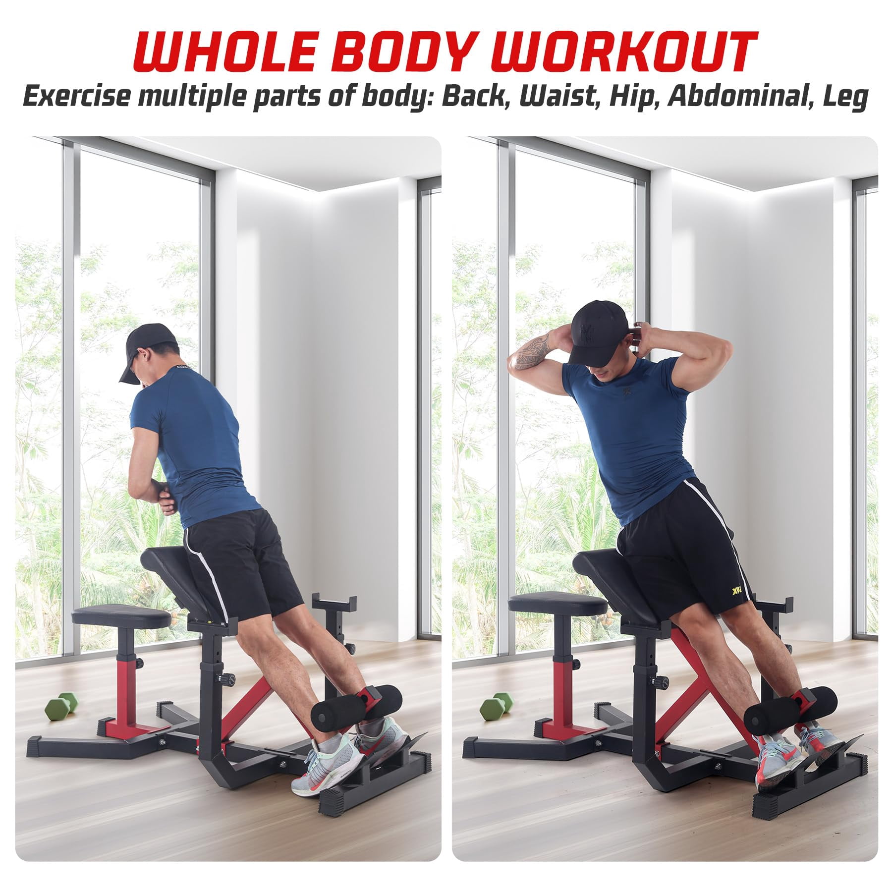 TROPOW 2-In-1 Roman Chair & Preacher Curl Bench Multi-Function Heavy-Duty Hyperextension Bench for Arms, Ab, Back, Glute & Leg Extension with Adjustable Height Exercise Equipment