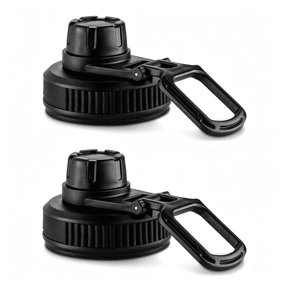 BPPEG Wide Mouthed Sports Water Bottle Cap,2 Pack Replacement Lids for Most 12,14,16,18,20,22,32,40,64Oz Wide Mouth Water Bottles with Handle Easy to Carry (Black2)