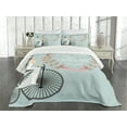 thumbnail image 3 of Ambesonne Flowers Quilted Bedspread Set 3 Pcs, Bride Dress Bicycle, Queen Size, Charcoal Grey Pale Blue, 3 of 5