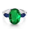 thumbnail image 3 of Gem Stone King 5.00 Ct Oval Green Nano Emerald Blue Sapphire 925 Sterling Silver 3-Stone Engagement Ring, 3 of 6