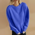 thumbnail image 5 of Htigea Sweatshirts for Women Textured Long Sleeve Crewneck Sweatshirt Solid Color Drop Shoulder Pullover Tops Blue S, 5 of 8
