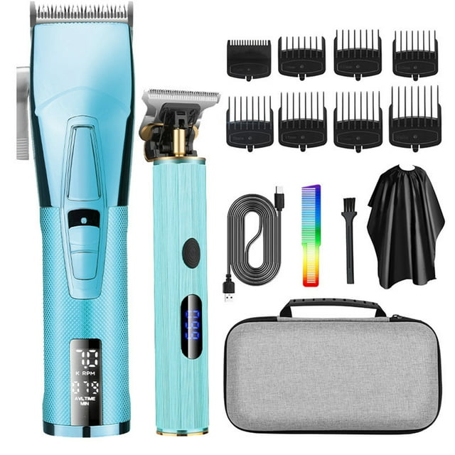 Graflsoa Ensemble de Tondeuse à Cheveux 2-en-1 à Écran LCD pour Hommes, Tondeuse Rechargeable par USB avec Rasoir de Finition, Bleu (Accessoires Inclus)