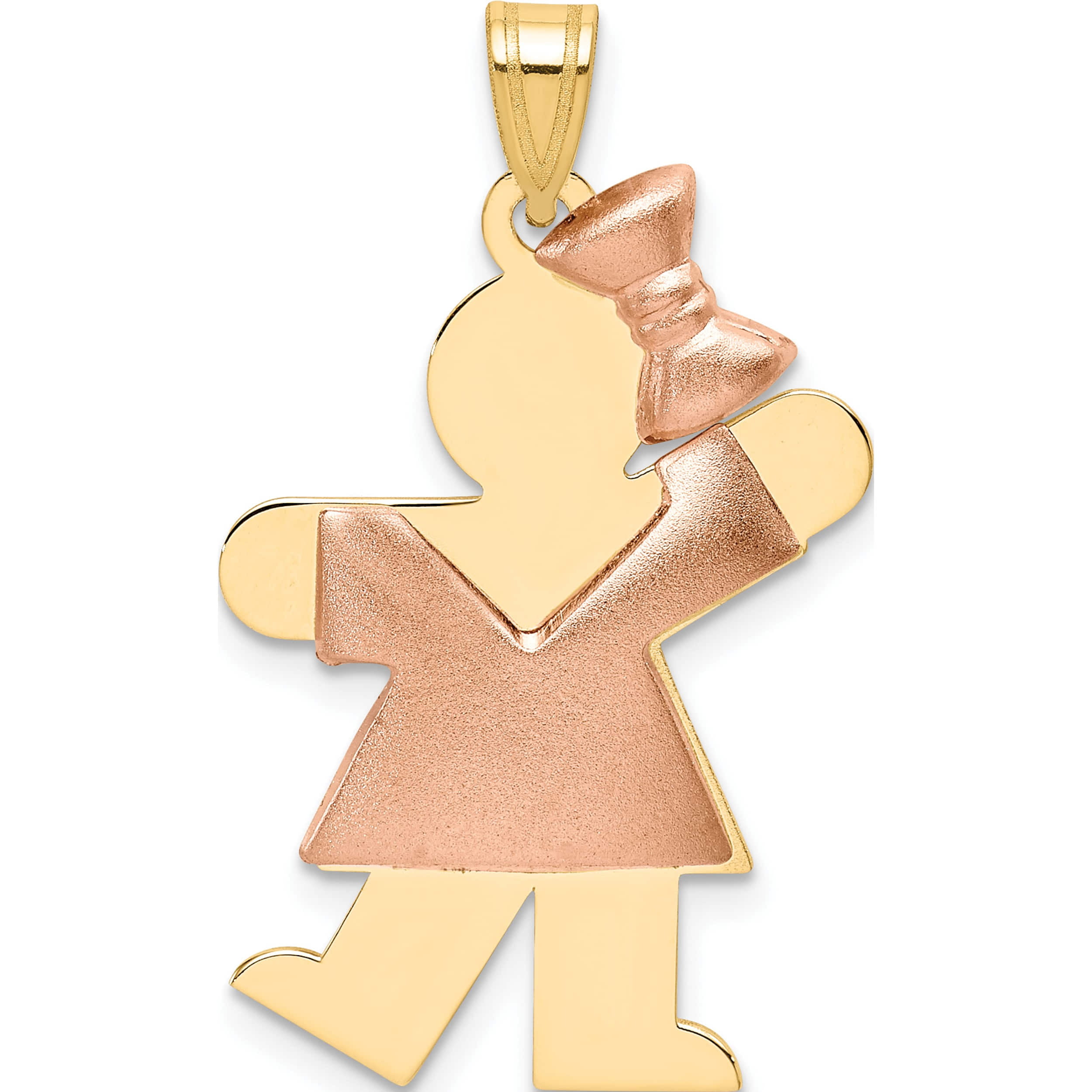 14K Two-Tone Puffed Girl With Bow On Right Engravable Charm (30 X 20) Made  In United States xk584