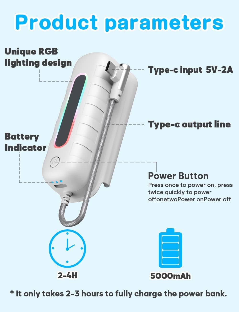 Rechargeable Battery Pack for Meta/Oculus Quest 2, RGB Light 5000mah Battery Pack for Quest 2, Ultra Lightweight Portable Charger Battery Power, Extra 2-4 Hours of Playtime VR Accessories