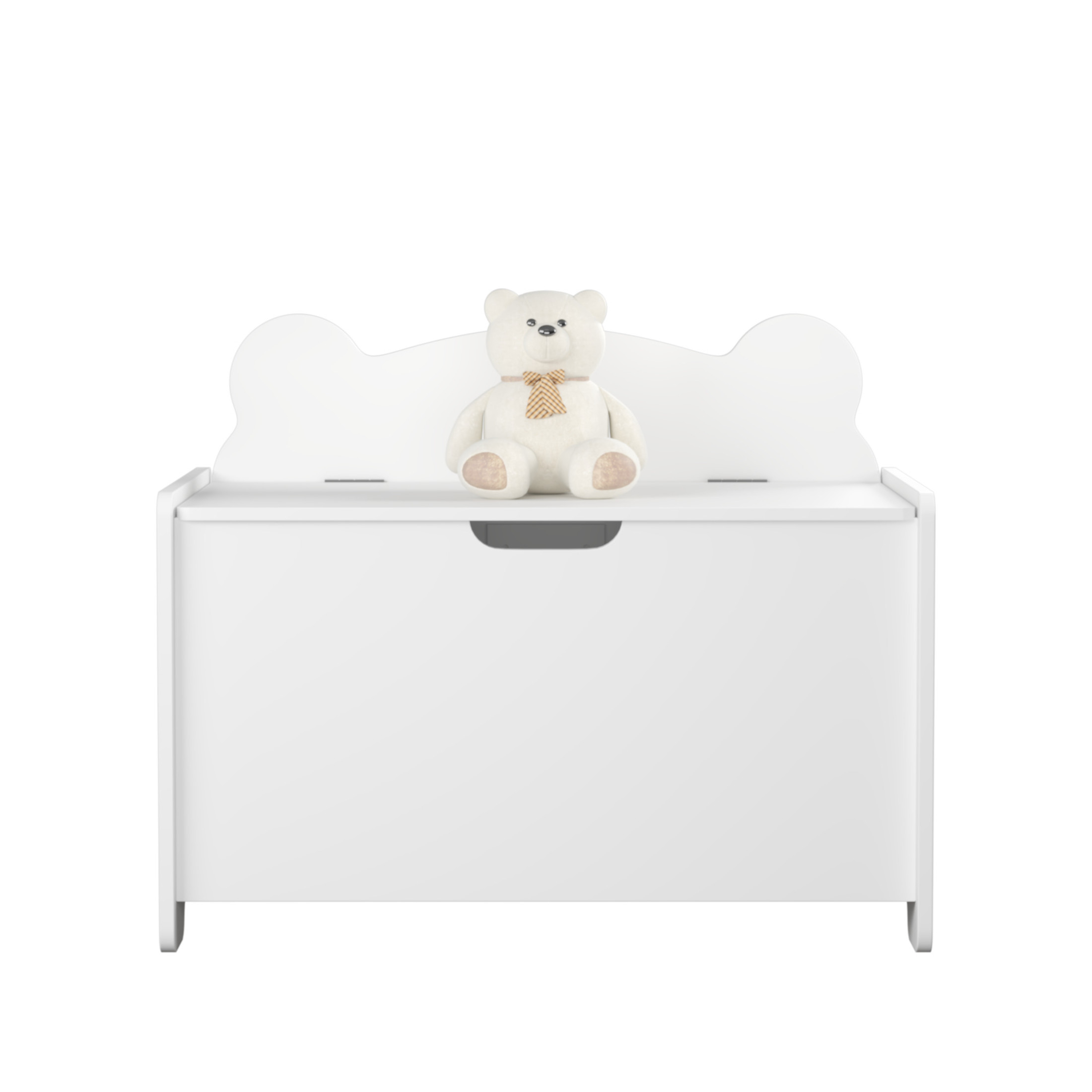 Noble House Kids Wooden Toy Box with Bear Backboard, Safety Hinged Lid Storage Chest and Organizer for Nursery, White