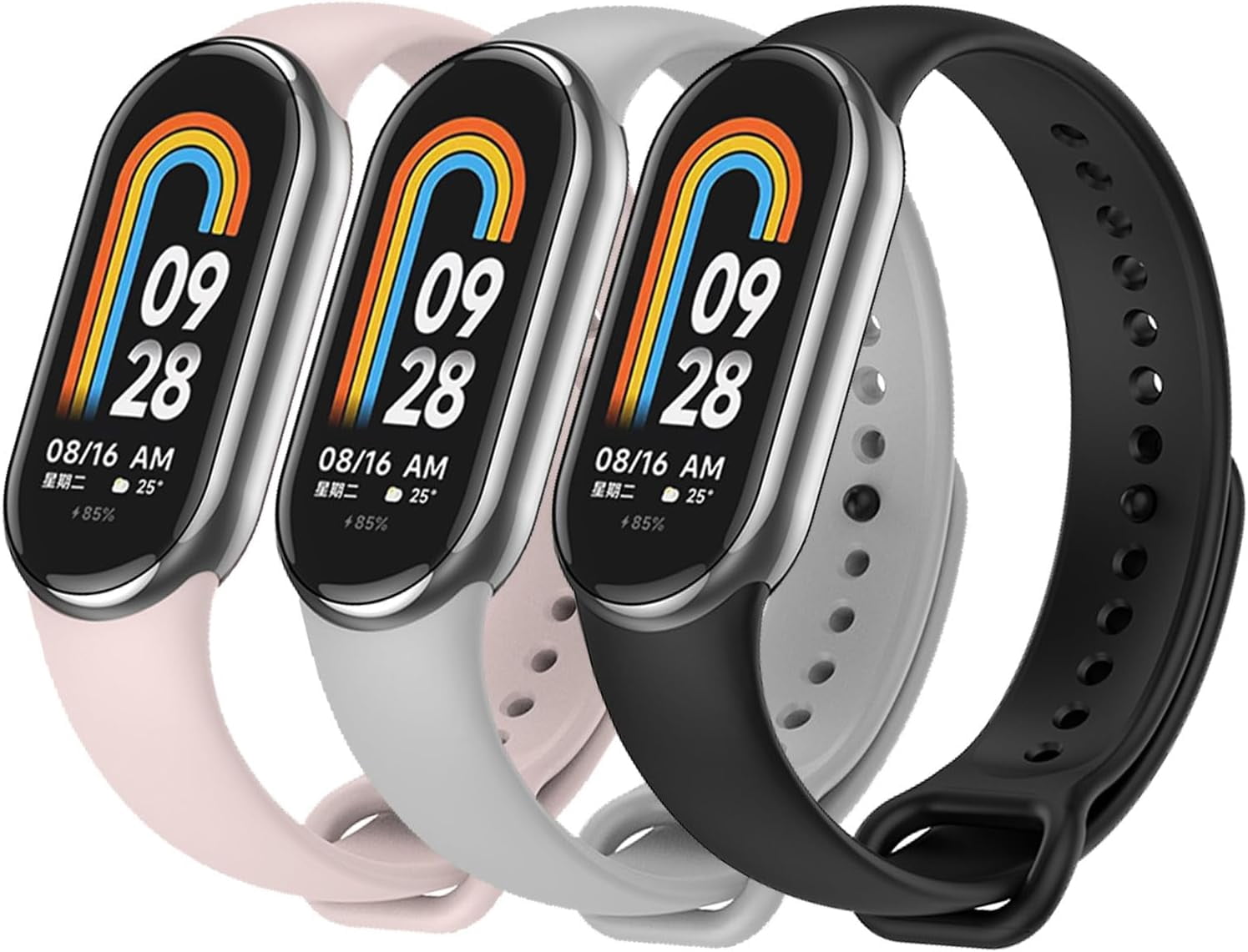 3 Pack Bands for Mi Band 8 Strap Soft Silicone Replacement Sport Wristband for Xiaomi Mi Band 8 Watch Band Accessories for Women Men