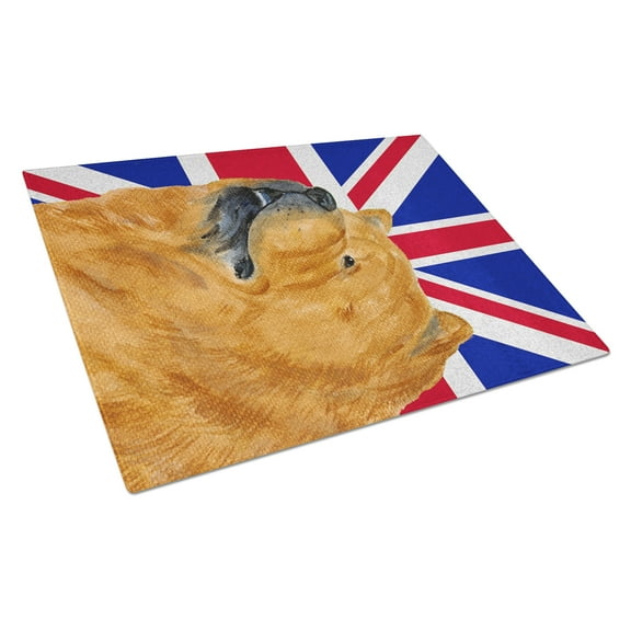 Caroline's Treasures Chow Chow with English Union Jack British Flag Glass Cutting Board Large Size