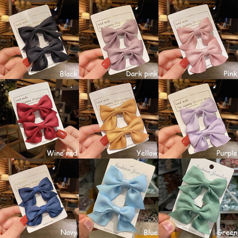 2Pcs Sweet Hair Accessories Solid Color Gifts Kids Hair Clips Bowknot Barrettes Bow Headgear Baby Hairpins GREEN