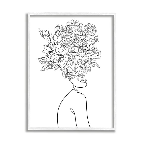 Stupell Industries Slouching Woman Elegant Bouquet Hair Minimal Linework, 24 x 30, Designed by Ros Ruseva