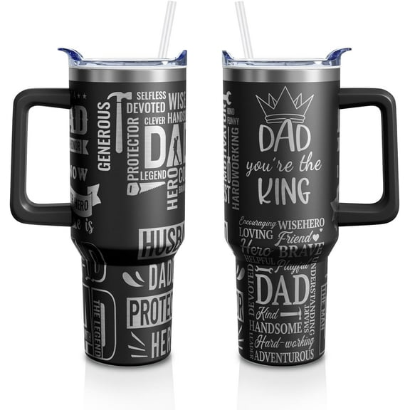 Dad Father's Day Gifts 40 Oz Tumbler with Handle and Straw, Papa Grandpa Laser Stainless Steel Insulated Cup Water Bottle, Best New Dads Gift for Men (1PC)