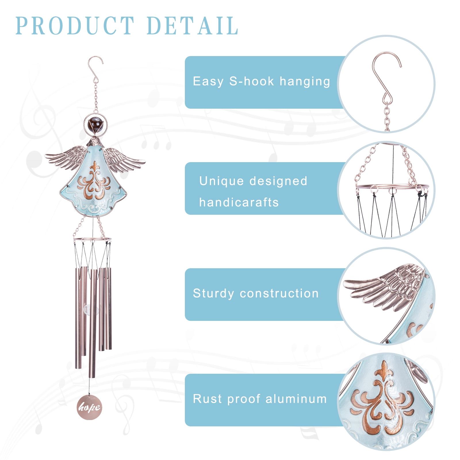 Memorial Wind Chimes Outdoor with 5 Tuned Tubes, Angel Wind Chimes for Garden Patio Balcony and Home Decor