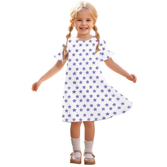 Avrntaa Casual Girls' Dotted Summer Dress: Ruched Short Sleeve Swing Dress with A-Line Cut for 3-12 Years