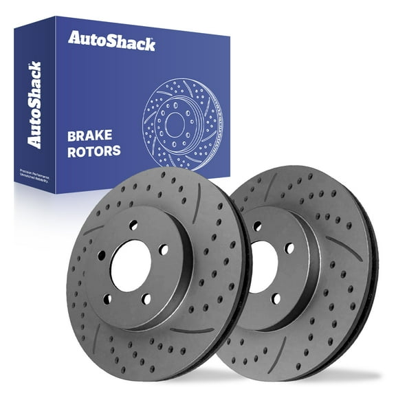 AutoShack Front Brake Rotors for Ford, Escape 2005-2012, 4WD FWD L4 2.3L 2.5L V6 3.0L - Coated Drilled & Slotted - Black Matte Finish - BlackShield - 11.92" (302.7 mm), 5-Lug