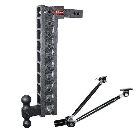 GEN-Y GH-3110 MEGA-DUTY Adjustable 22.5" Drop Hitch with GH-031 Dual-Ball, GH-0100 Stabilizer Kit for 2" Receiver - 10,000 LB Towing Capacity - 1,500 LB Tongue Weight