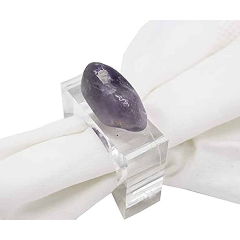 Fennco Styles Eggplant Amethyst Stone Napkin Rings Set of 4