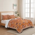 thumbnail image 5 of Twin Quilt Set 68''x86'', Boho Orange Lightweight Summer Bedspread Coverlet Set with 2 Pillow Shams, Country Style Bohemian Floral Retro Tribal Breathable All Season Quilt Bedding for Dorm/Bedroom, 5 of 9