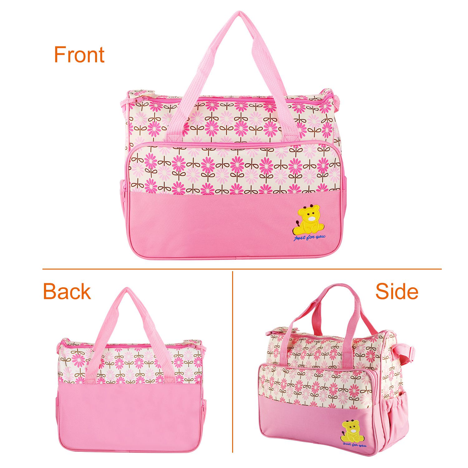 Moclever 5Pcs Mummy Diaper Tote Baby Bags Set Dad Diaper Shoulder Bags With Nappy Changing Pad Pockets Travel Tote Bags Pink