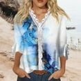 thumbnail image 2 of Dyegold Blouses For Women Dressy Casual 3/4 Flare Sleeve Lace Trim V Neck Floral Print Vintage Tunic Tops Loose Fit Shirts, 2 of 5