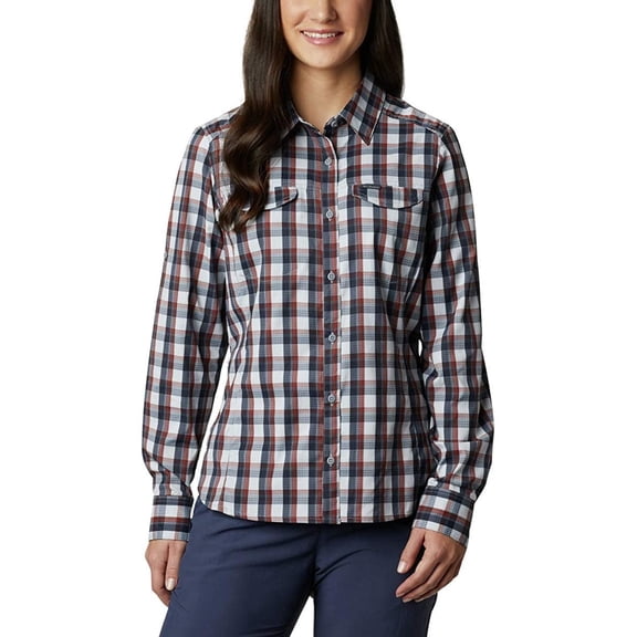Columbia Women's Silver Ridge Lite Plaid LS Shirt, Medium - Tradewinds Grey Plaid