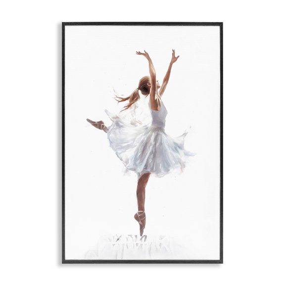 Stupell Industries Graceful Ballerina in White Novelty Painting Black Framed Art Print Wall Art, 20 x 30