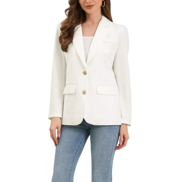 Blazer de mujer INSPIRE CHIC con solapa muesca, de manga larga, de un solo botón, chaquetas de traje de trabajo XL blancas